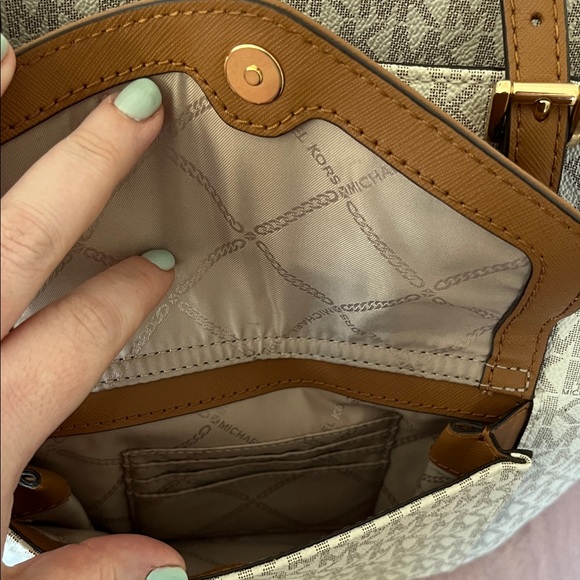 Michael Kors Beige Logo Tote with Brown Trim - Picture 4 of 11